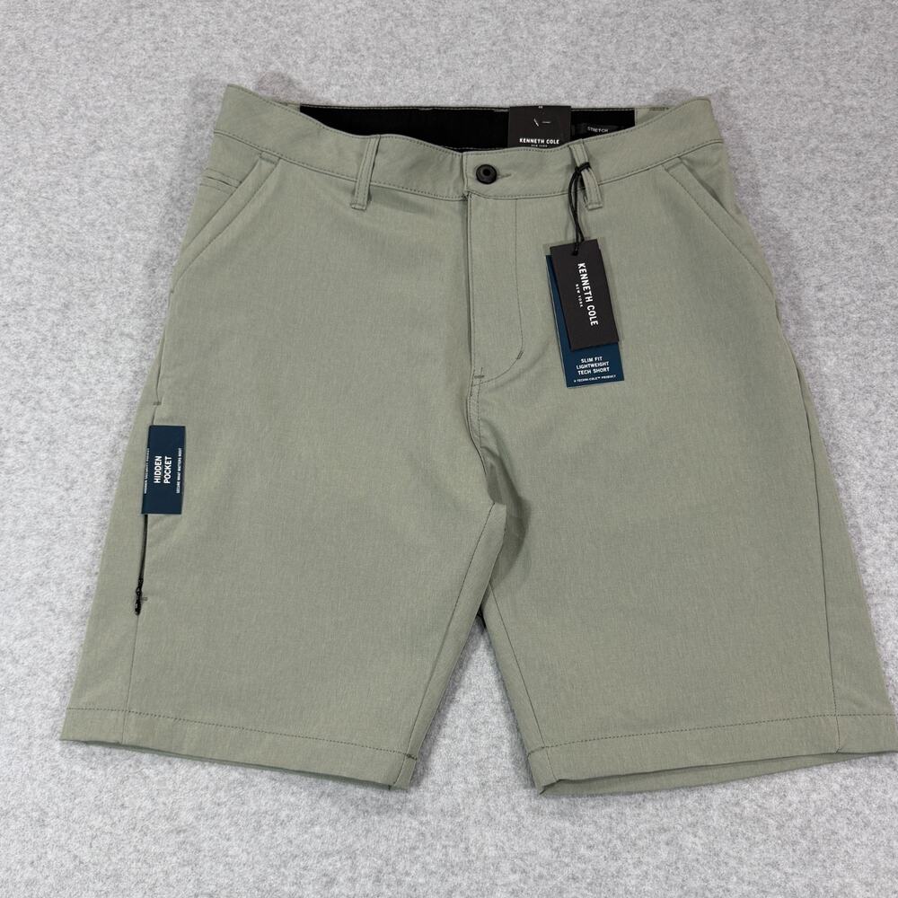 Kenneth Cole Mens Slim Fit Tech Shorts 32x9" Sage Heather Green Golf Stretch NWT